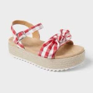 Red and White Striped Platform Sandals